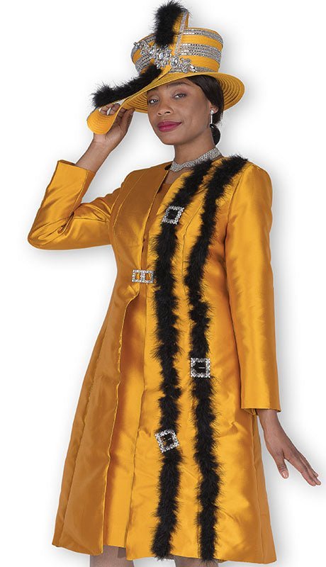 Elegant Green Solid Dress with Feather & Rhinestone Buckle Duster Jacket Set - Especially Yours