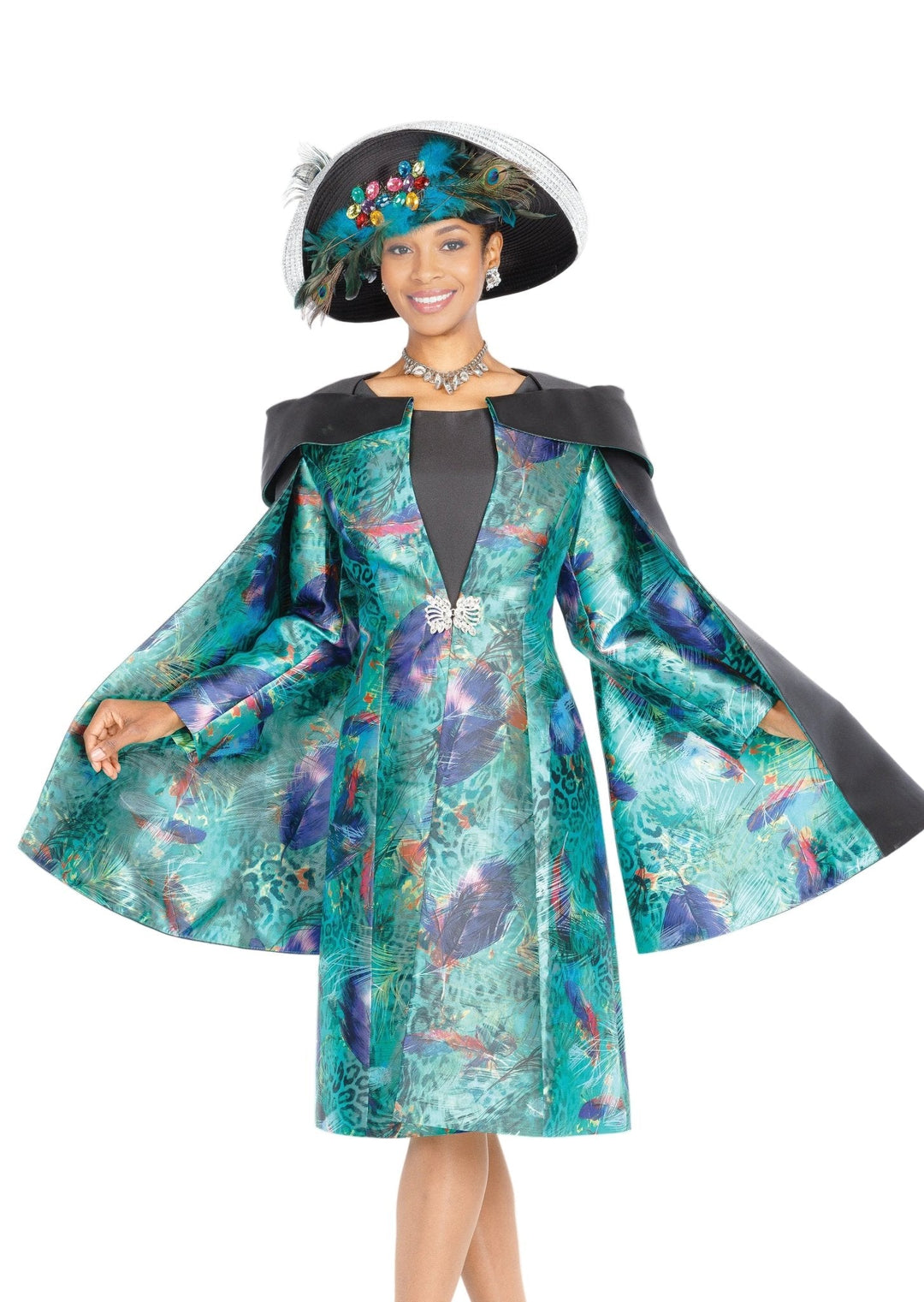 Stunning Champagne Italy 6112 Fuchsia Print Duster Dress with Rhinestone Clasp - Especially Yours