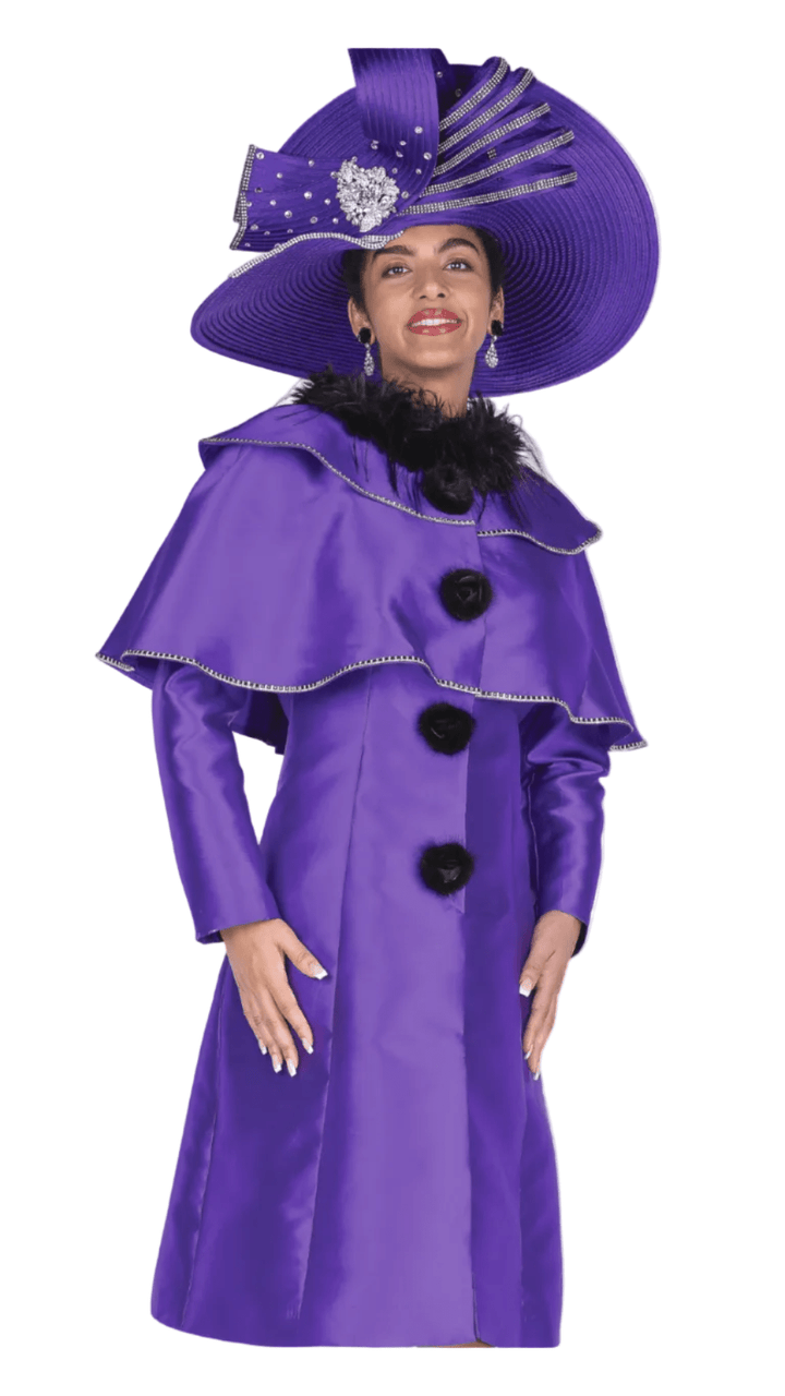 Elegant Satin Dress Coat with Tiered Shawl, Feather Neckline, Pom Pom Buttons - Especially Yours