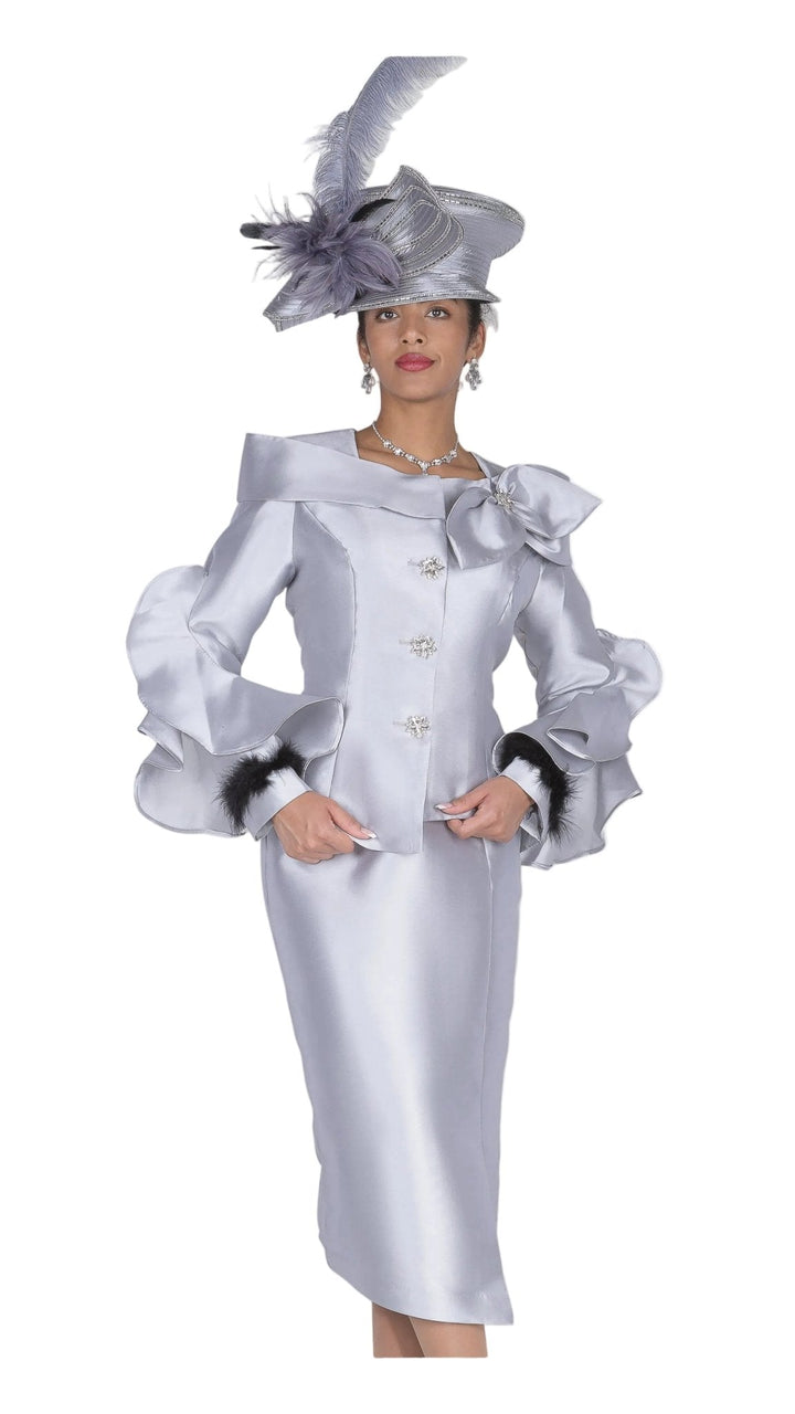 Chic Purple Skirt Suit: Ruffle Sleeves, Rhinestone Buttons, Feather Cuffs - Especially Yours