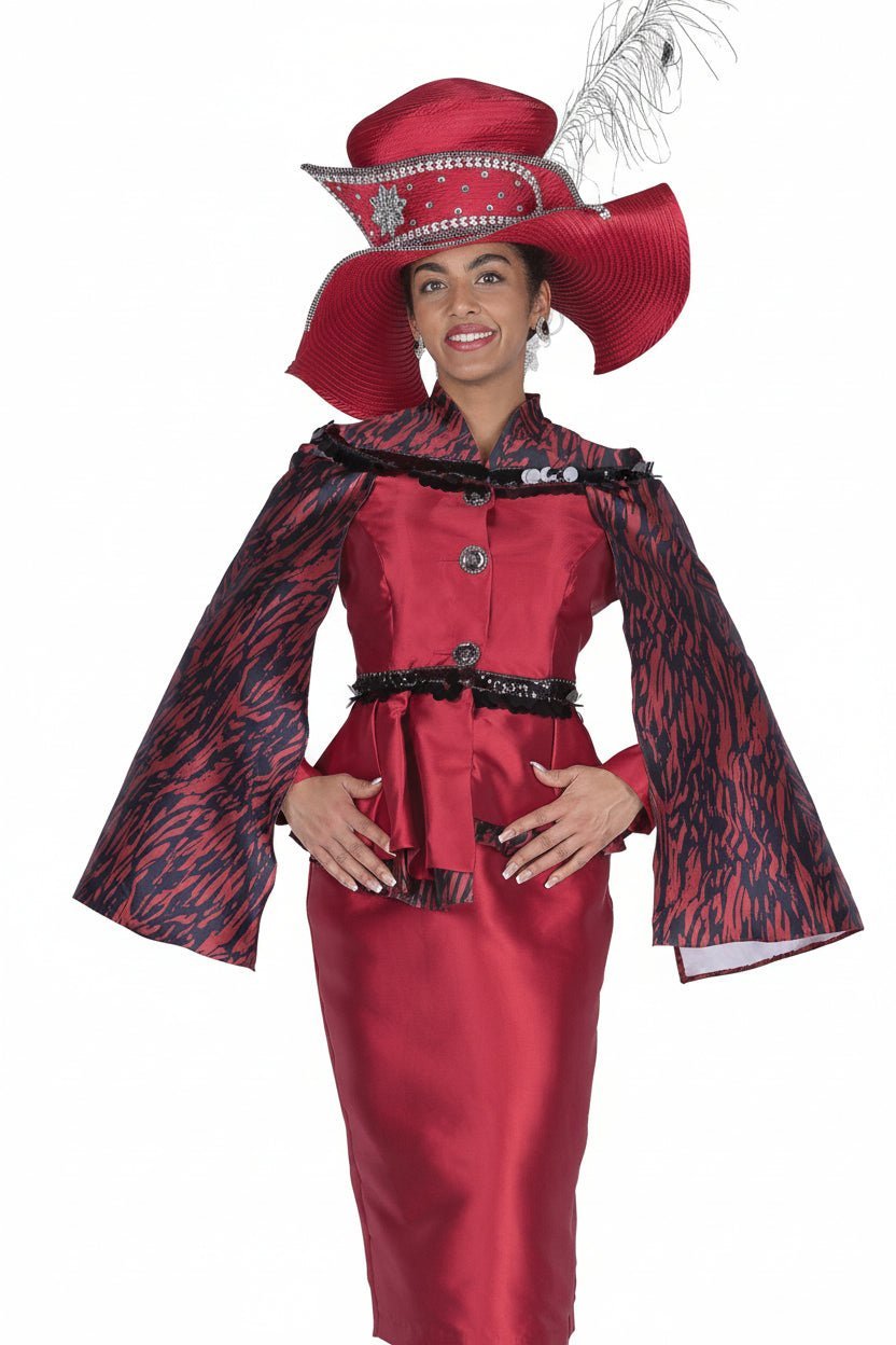 Elegant Skirt Suit: Pleated Peplum, Print Sleeves, Sequin Trim, Rhinestone Buttons - Especially Yours