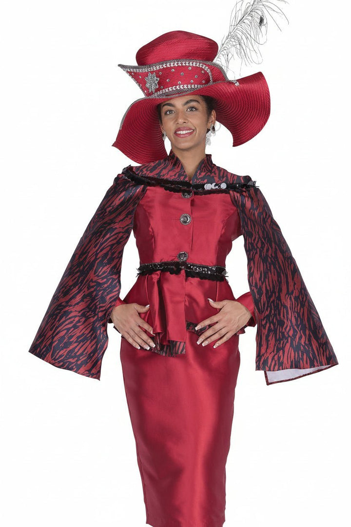 Elegant Skirt Suit: Pleated Peplum, Print Sleeves, Sequin Trim, Rhinestone Buttons - Especially Yours