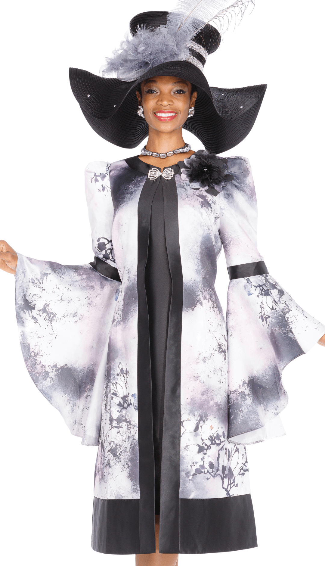 Elegant Elite Champagne 6166 - SV Silver Print Duster Sheath Dress Ensemble - Especially Yours