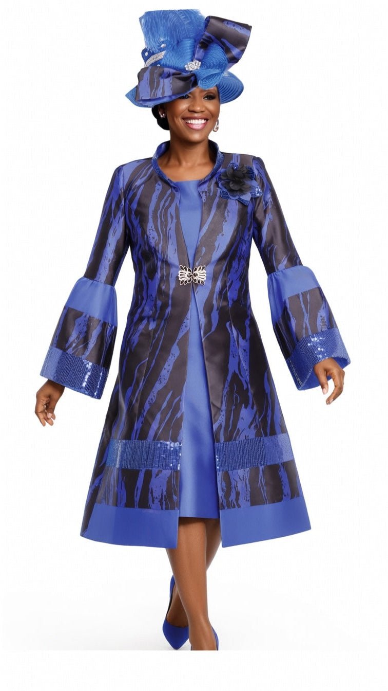 Elite Champagne 6170-RY Royal Print Duster Shift Dress Set with Sequin Trim - Especially Yours