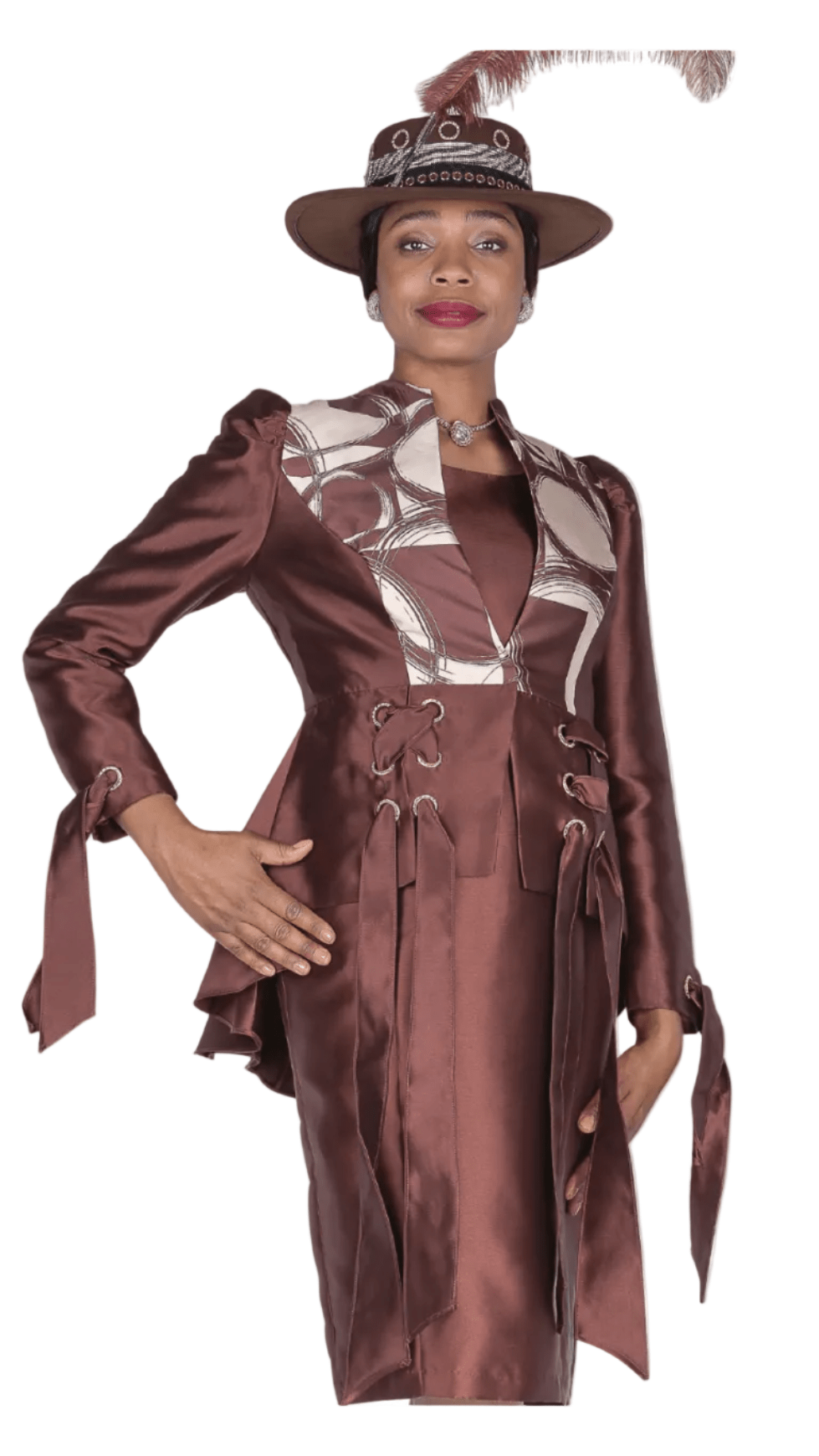 Elite Champagne 6171 - BN Elegant Women's Skirt Suit with Circle Print Peplum Jacket - Especially Yours