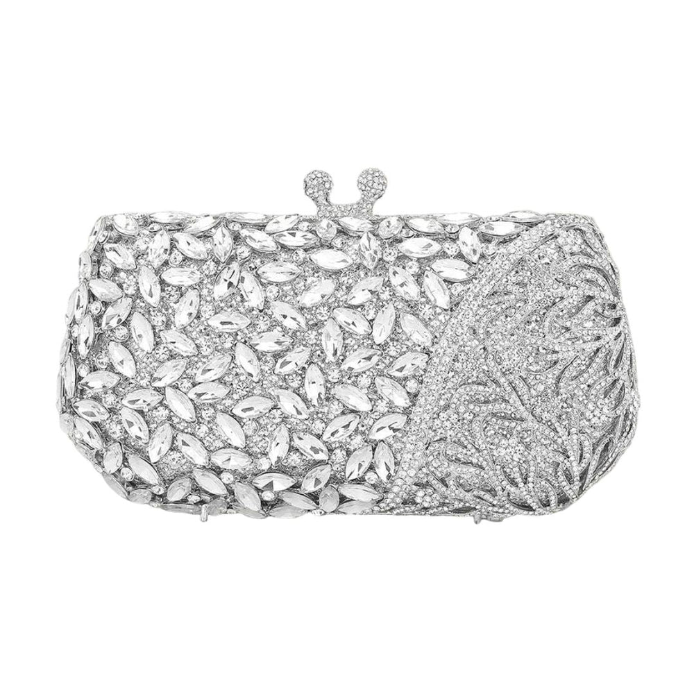 Floral Leaf Crystal Frame Evening Clutch Shoulder Bag - Especially Yours