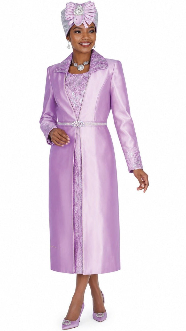 Elegant Lilac Lace Brocade Dress Duster Set with Dazzling Rhinestone Clasp 6358 - Especially Yours