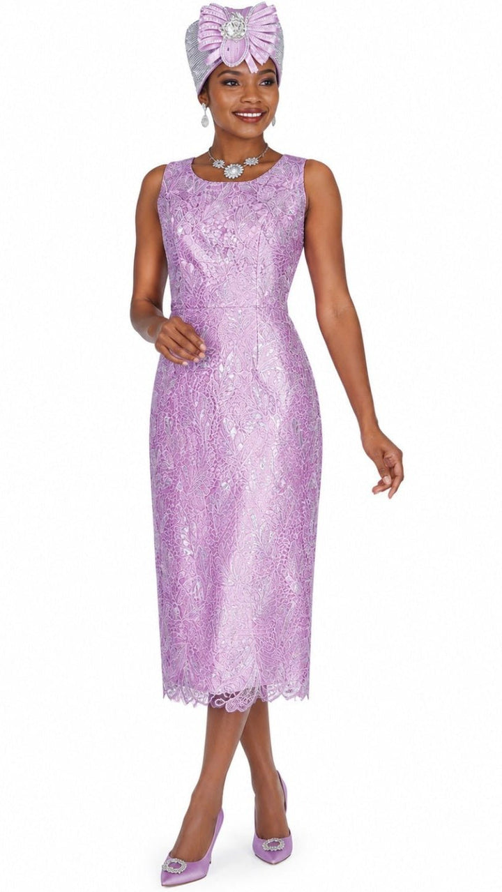 Elegant Lilac Lace Brocade Dress Duster Set with Dazzling Rhinestone Clasp 6358 - Especially Yours