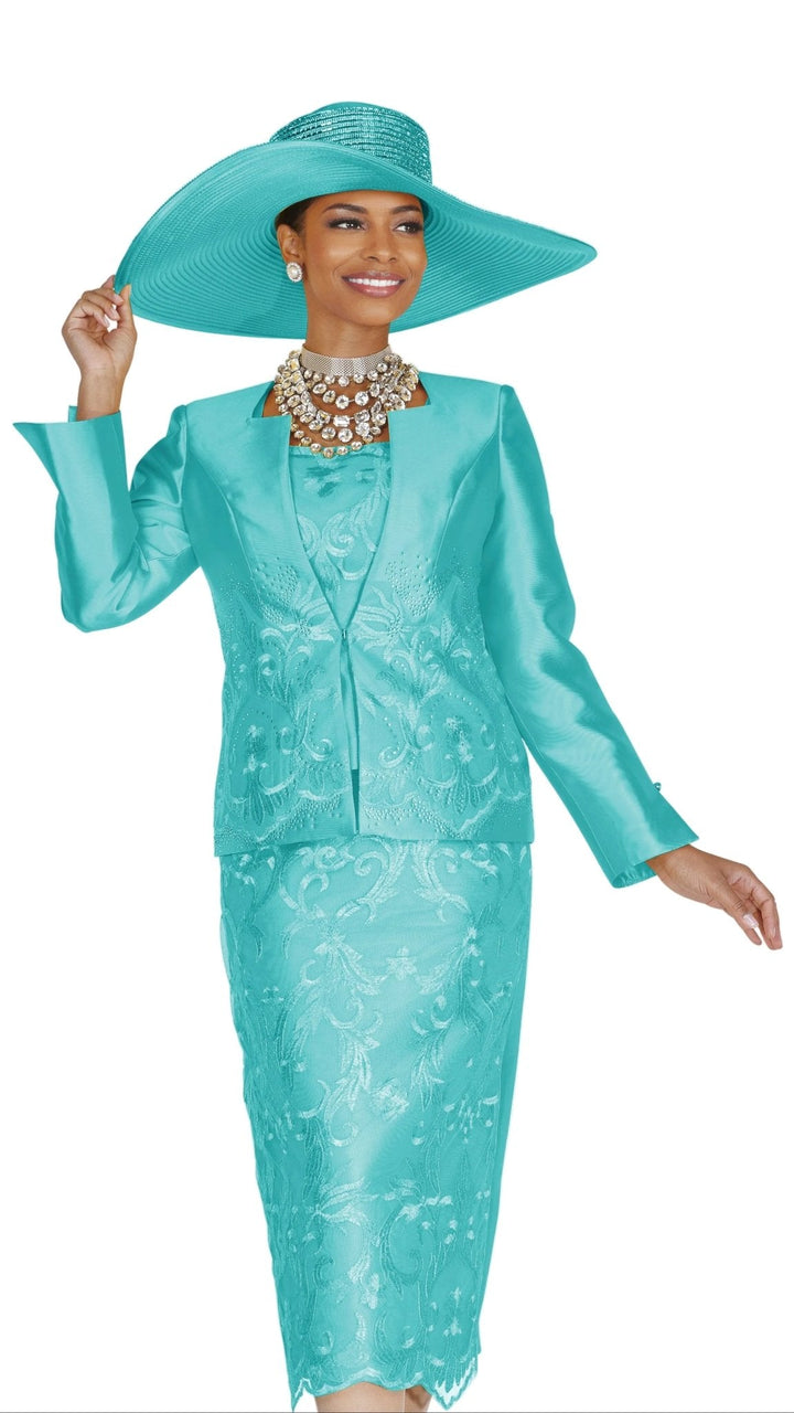 Turquoise Lace Panel Skirt Suit – Champagne Italy - Especially Yours