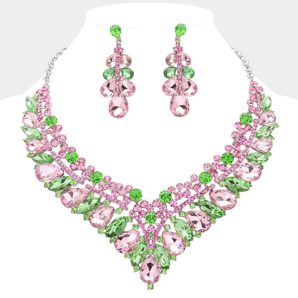 Teardrop Marquise Round Stone Embellished V Shaped Evening Necklace - Especially Yours