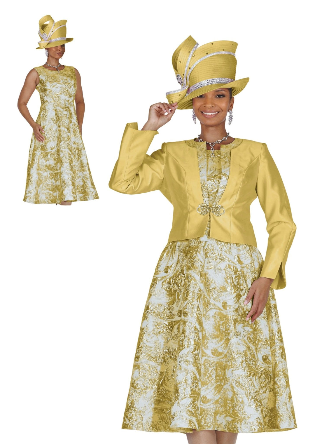 Floral Jacquard Sleeveless A-Line Dress with Cropped Satin Bolero Jacket - 6453 - Especially Yours