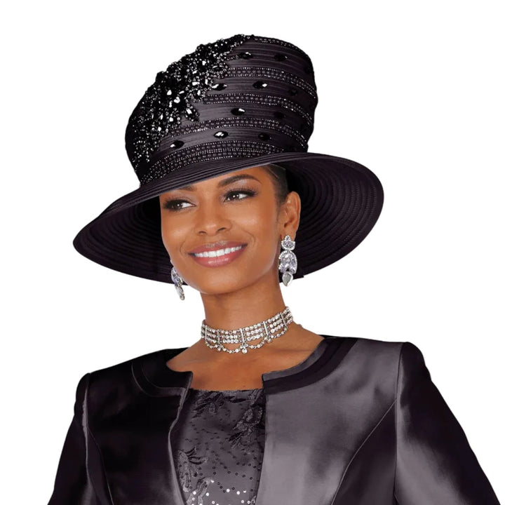 Black Church Hat with Jewel Embellishments - Champagne Italy - Especially Yours