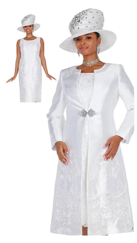 Black Satin Duster Coat Church Suit with Lace Dress - Champagne Italy - Especially Yours