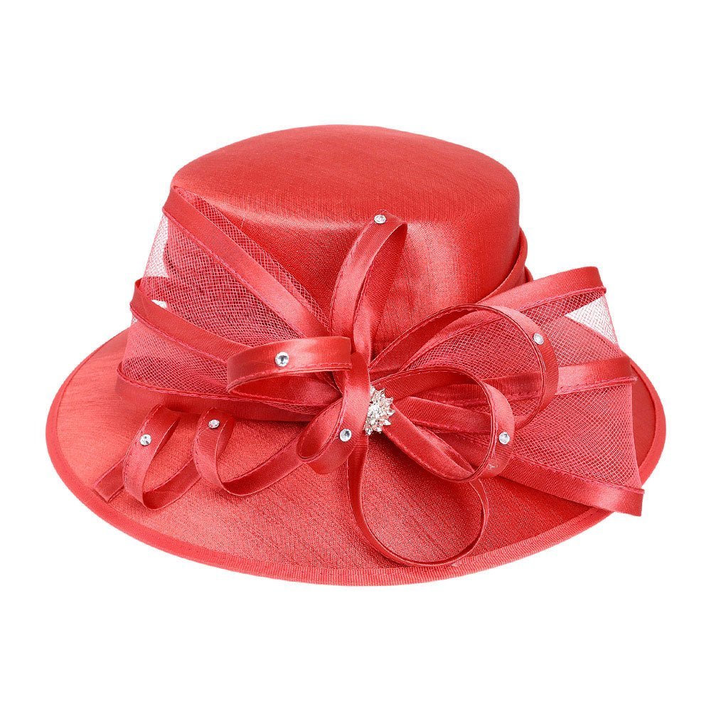 Flower Mesh Bow Accented Dressy Hat - Especially Yours