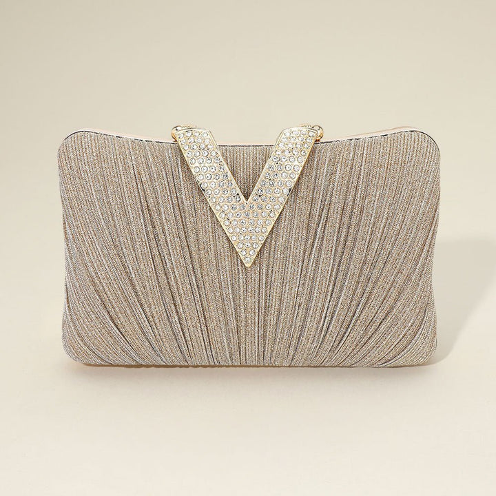 Sparkle Fabric Stone Paved V Fold Clutch / Evening Bag / Crossbody Bag - Especially Yours