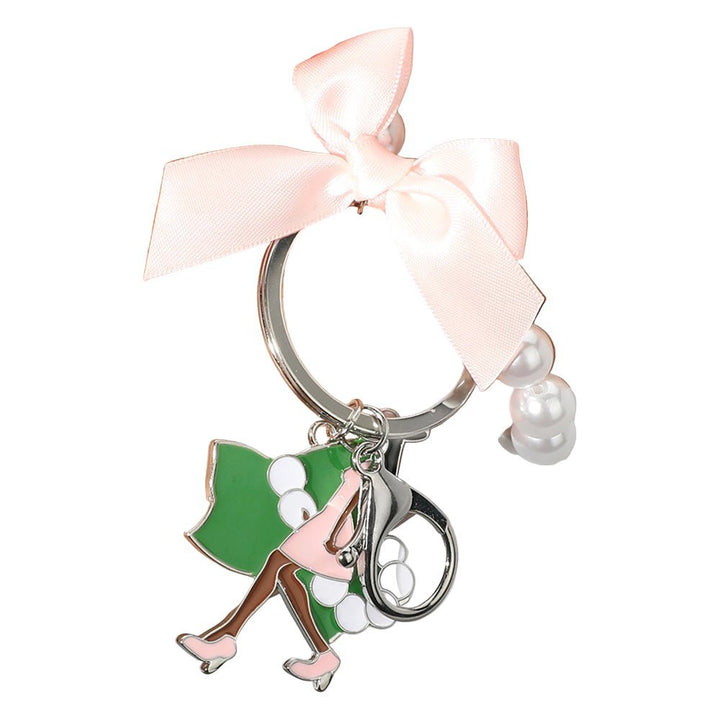 Bow Enamel Afro Girl Pearl Stretch Keychain / Bracelet / Bag Charm - Especially Yours