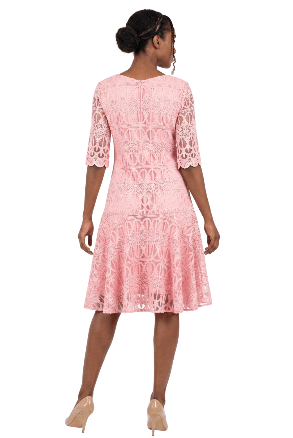 1pc Embroidery Lux Lace Pleated Flare Dress-Plus - Especially Yours