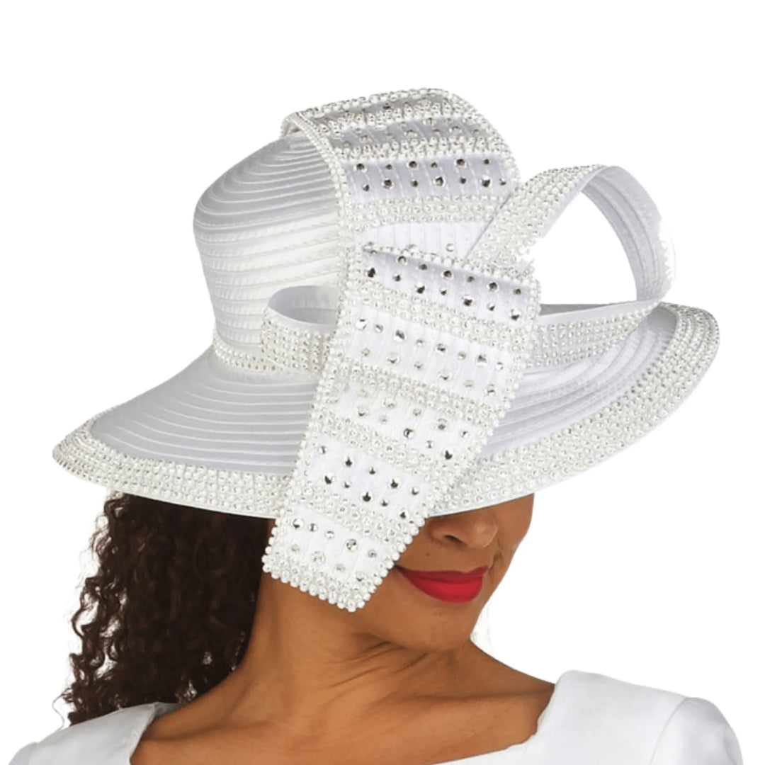 Wide Brim Hat w/ Rhinestone Decor