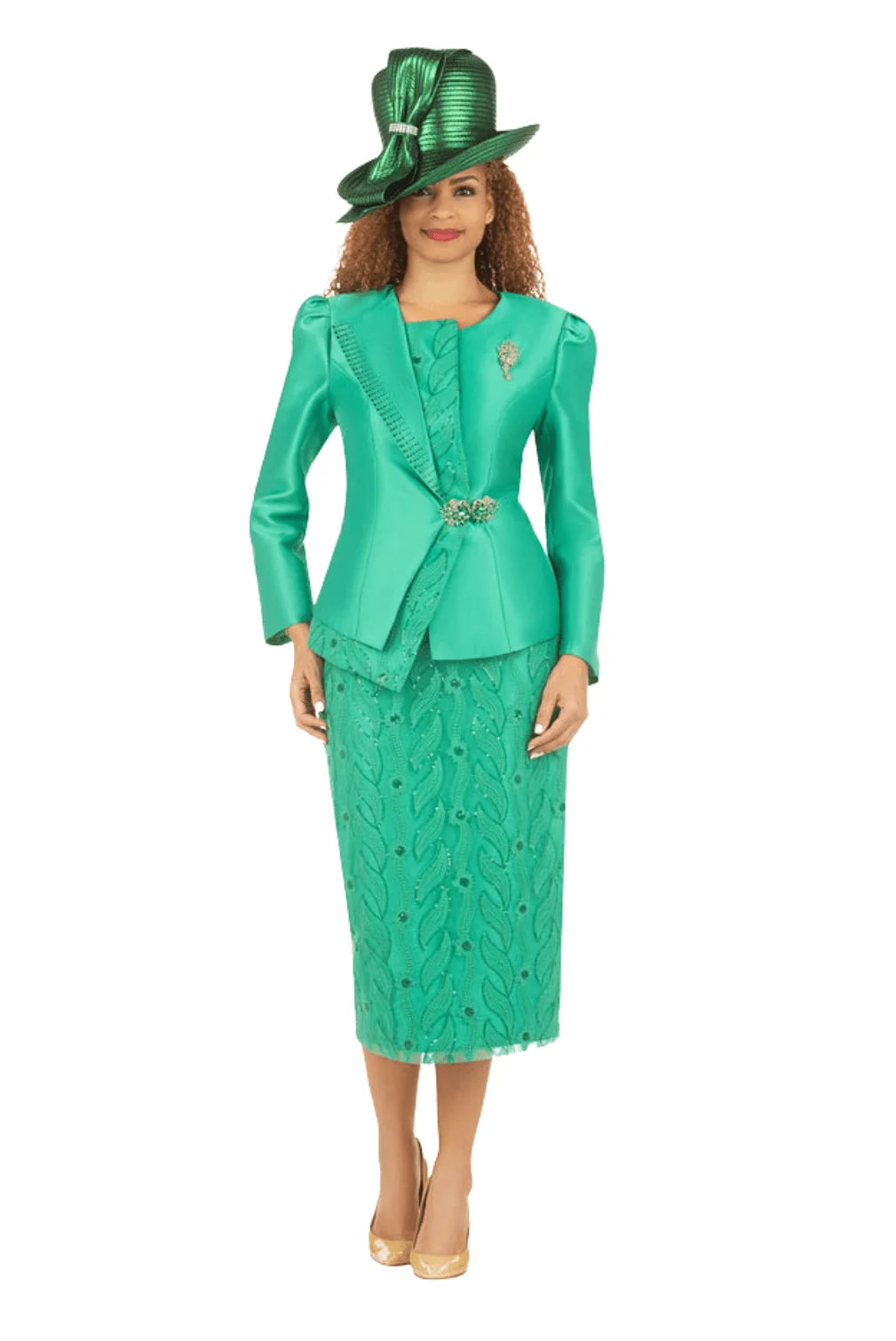 2pc Silky Twill Jkt + Sequined Lace Skirt Suit