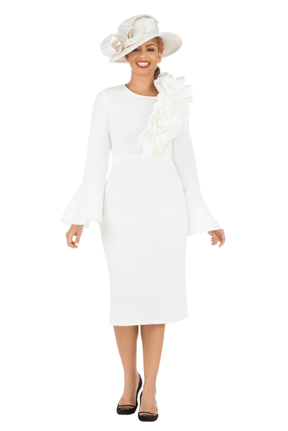 Ovsz Ruffle Bell Slv Scuba Dress - Especially Yours