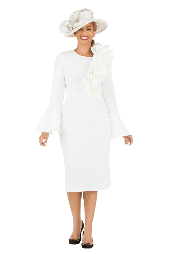 Ovsz Ruffle Bell Slv Scuba Dress - Especially Yours