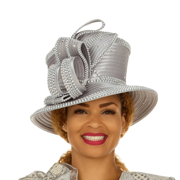 Rhinestone Embellished Sculpted Wide-Brim Hat
