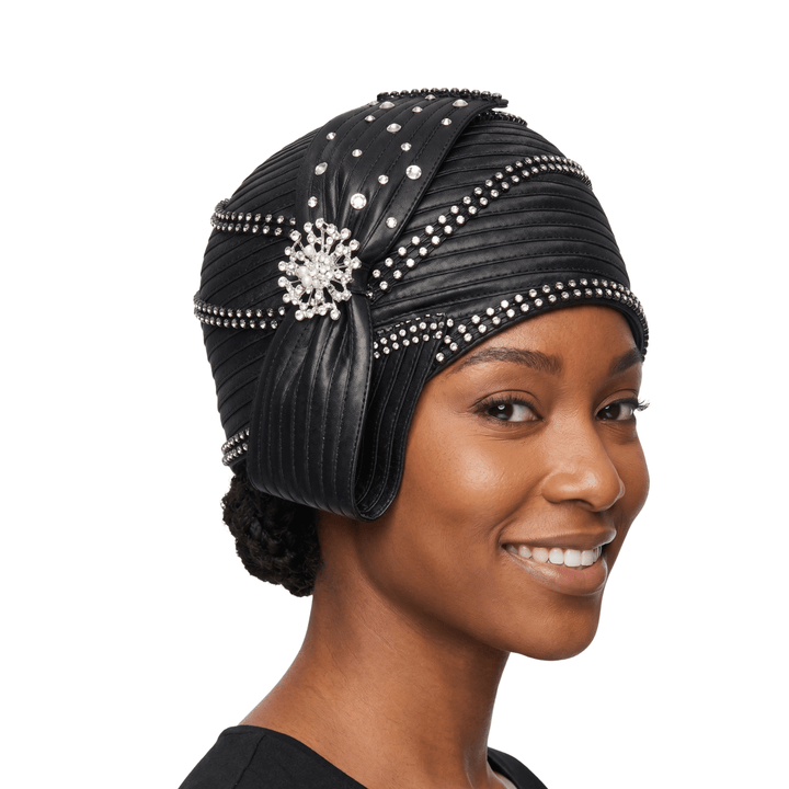Round Ribbon Hat w/ Brooch and Rhinestoned Strip - Especially Yours