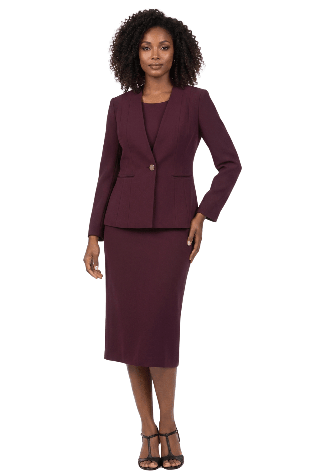3pc Collarless Clean Lines Detailed Skirt Suit - Plus Size - Especially Yours