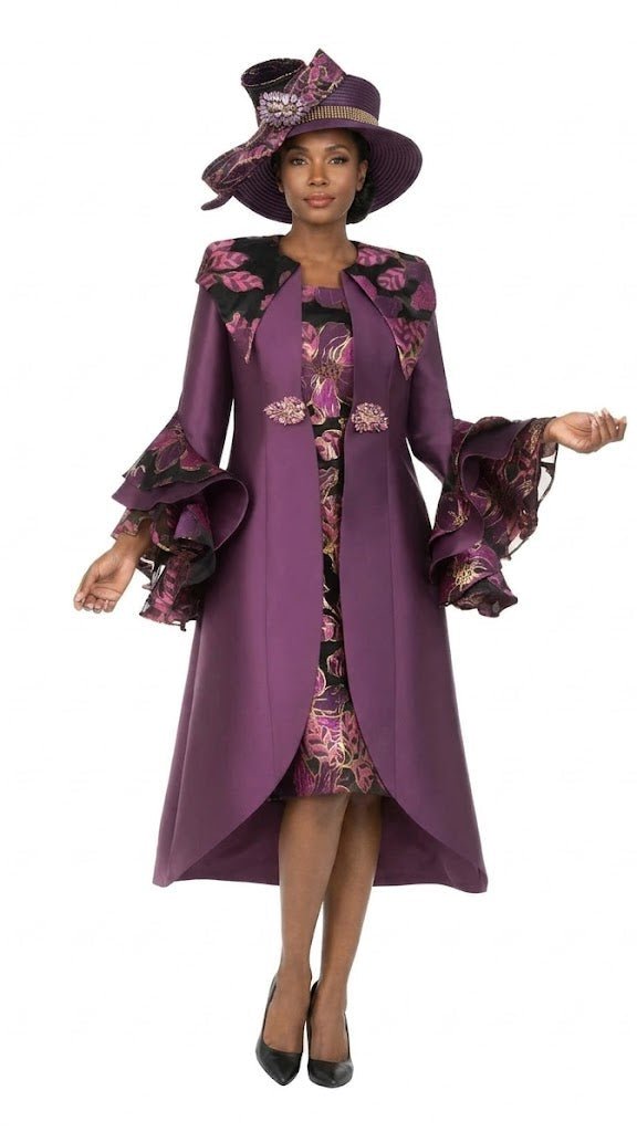 Floral Brocade Dress&Silky Twill Rfl Coat Set-Plus - Especially Yours