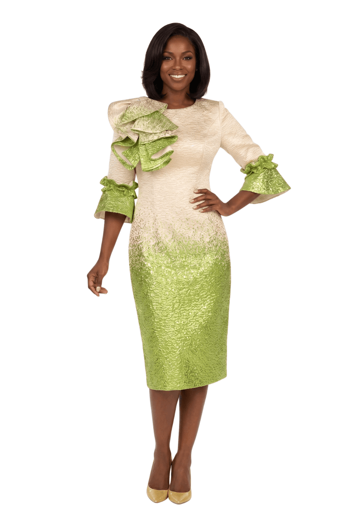 Metallic Brocade Ruffle - Shoulder Sheath Dress - Especially Yours