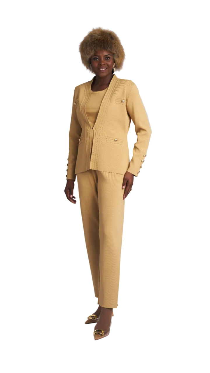3-Piece Long Sleeve Long Length Knit Pant Suit 780