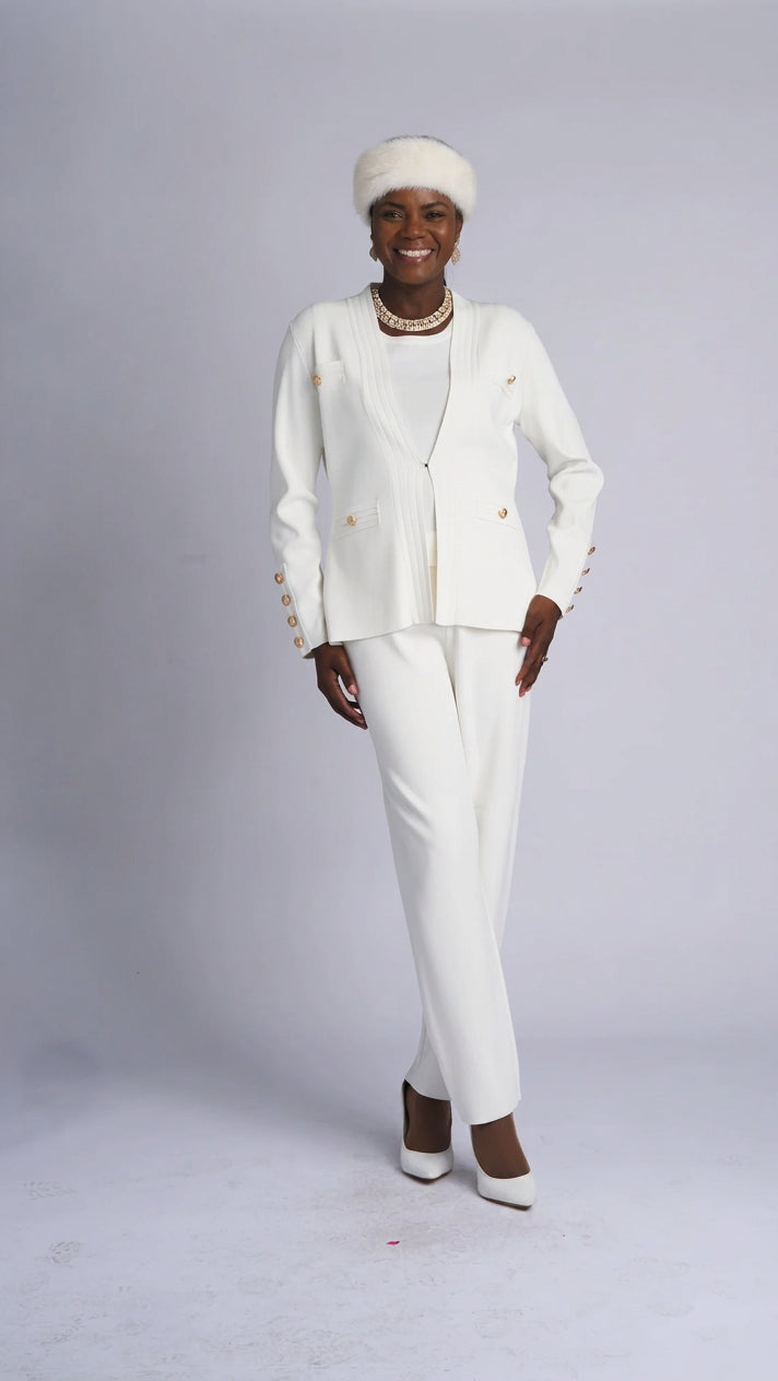 3-Piece Long Sleeve Long Length Knit Pant Suit 780