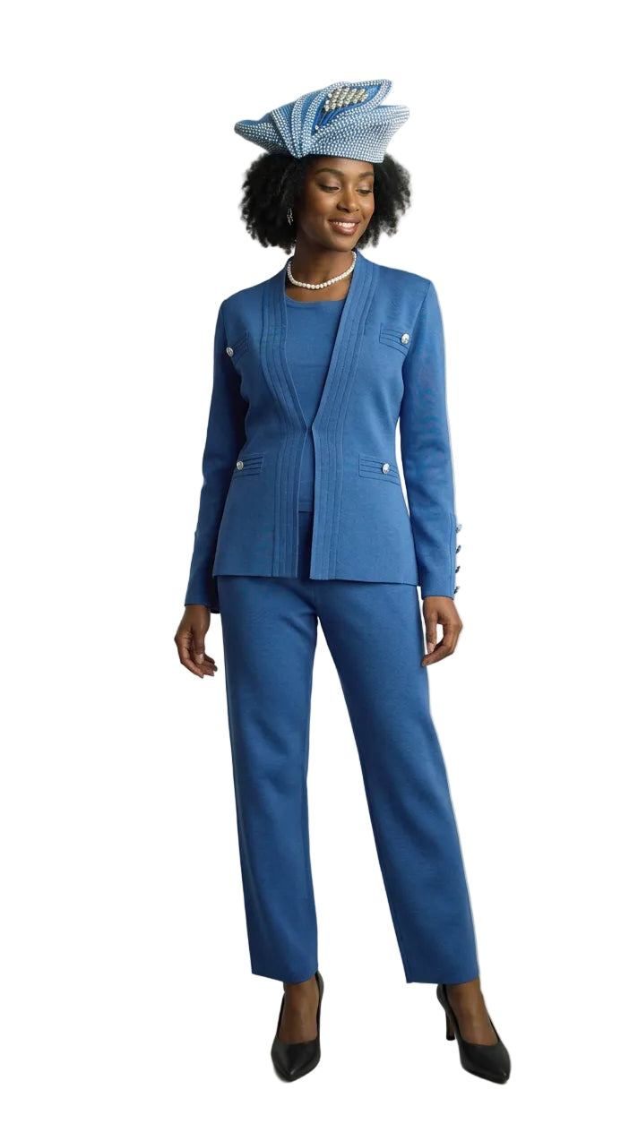 3-Piece Long Sleeve Long Length Knit Pant Suit 780