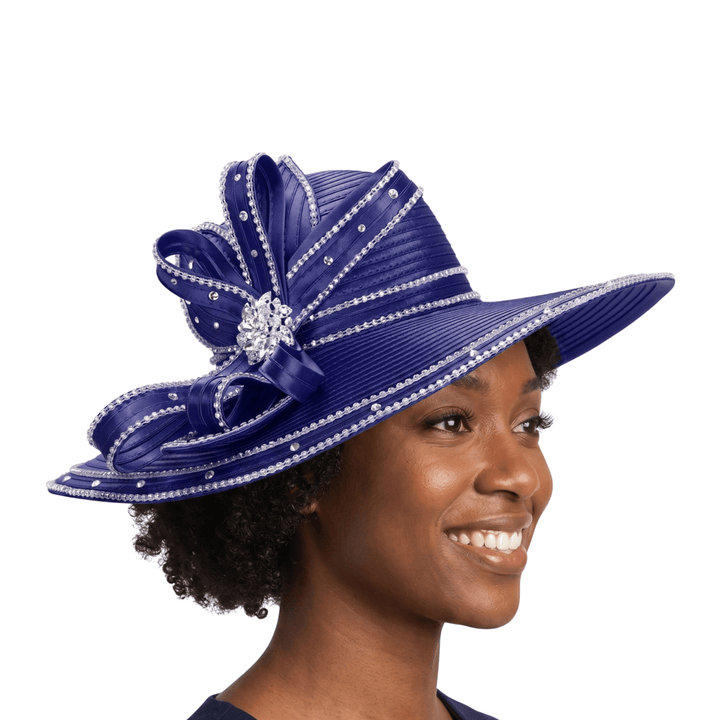 Wide Brim Rhinestoned Ribbon Hat - Especially Yours