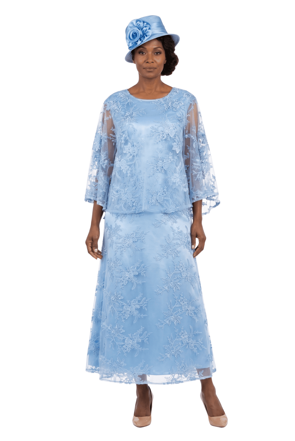 2pc Lace Dress & Hi-Lo Pull Over Lace Cape - Plus size - Especially Yours