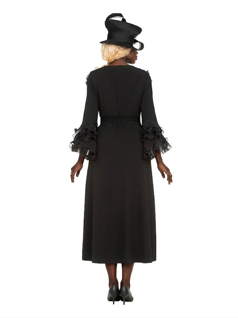 Belted A - line Dress in Stretch Crepe & Orgz - Plus - Especially Yours
