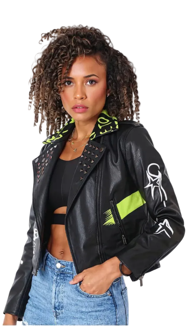 Empowered Soul Vegan Leather Moto Jacket- 81668