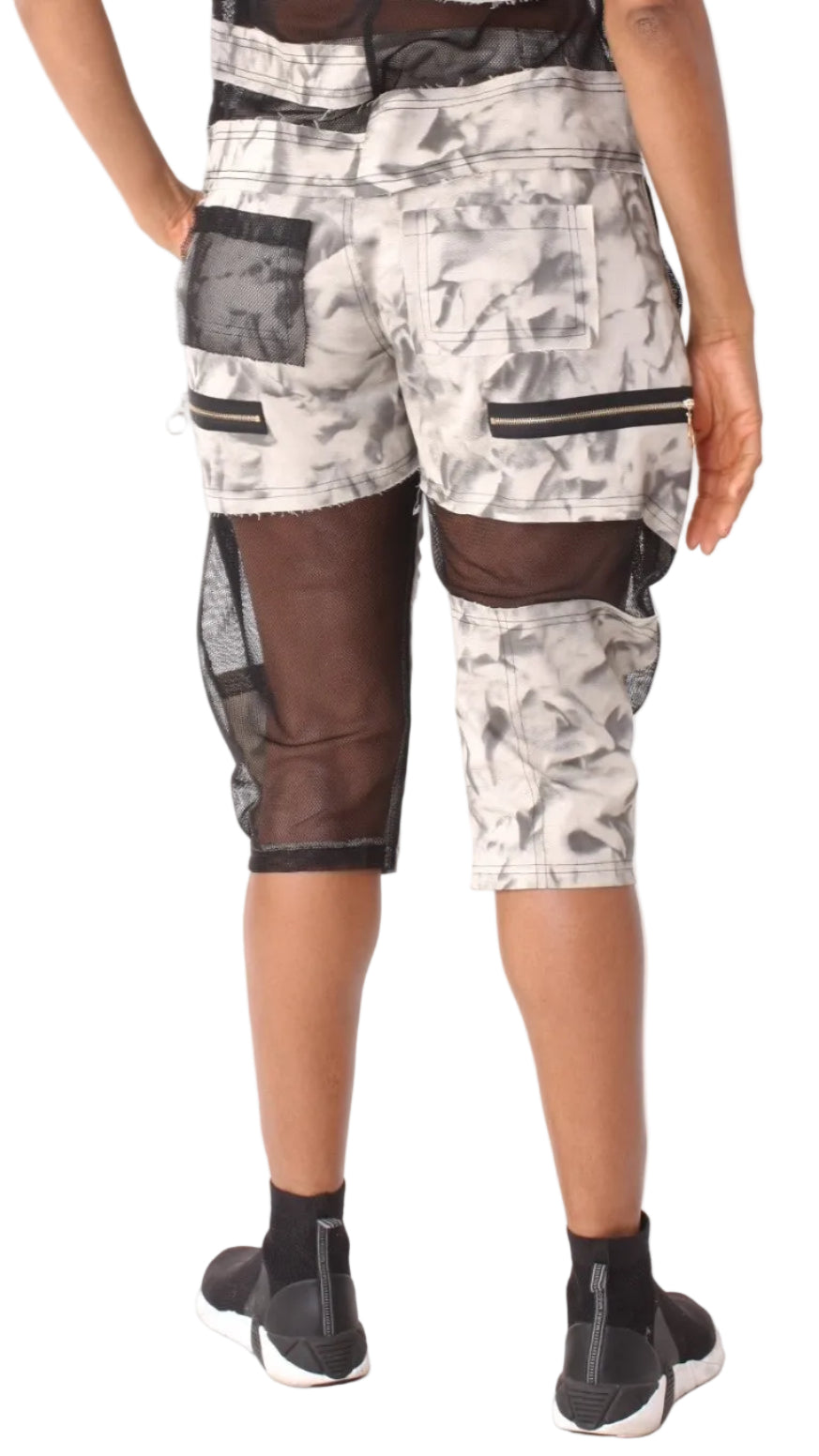 Mixed Media Printed Capris with Mesh Accents- 81910