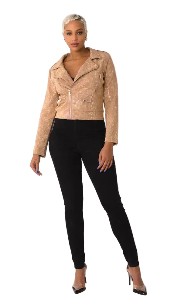 Suede Moto Jacket with Allover Diamonds - 82022