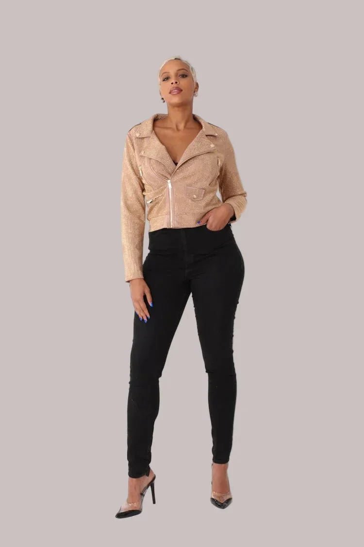 Suede Moto Jacket with Allover Diamonds - 82022 - Especially Yours