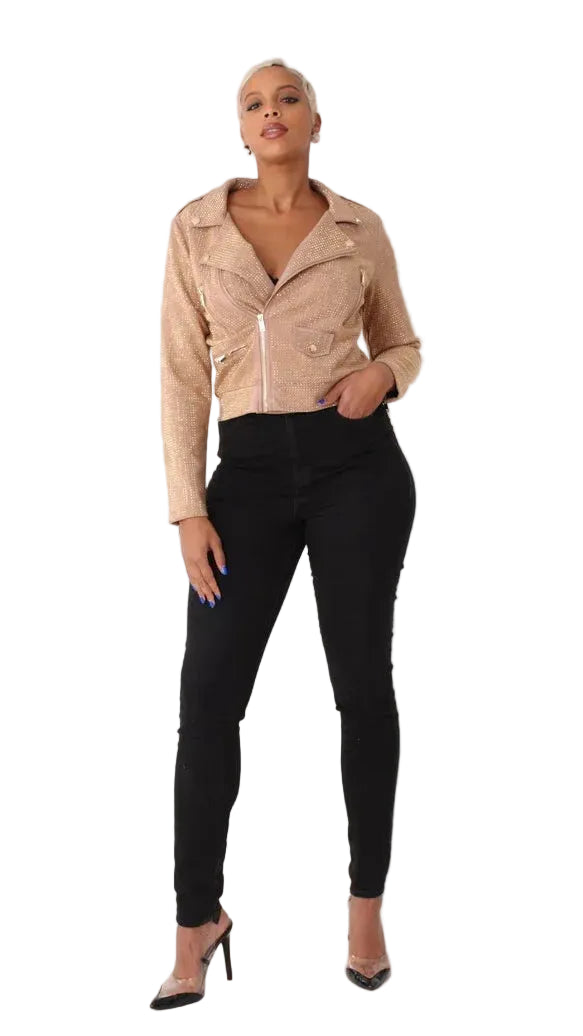 Suede Moto Jacket with Allover Diamonds - 82022