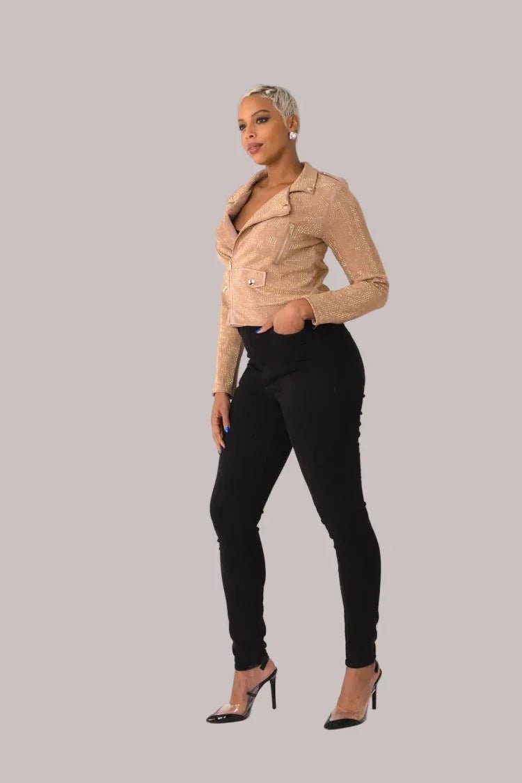 Suede Moto Jacket with Allover Diamonds - 82022 - Especially Yours