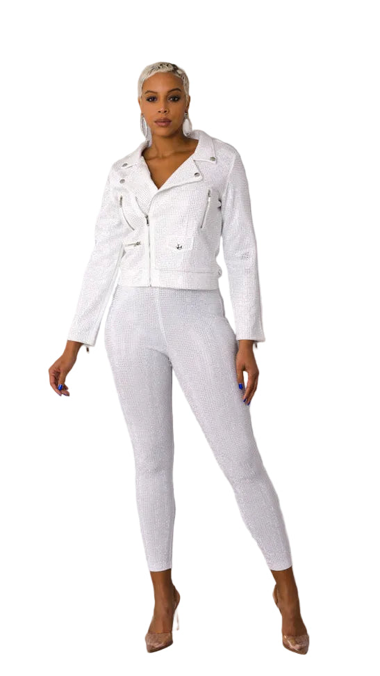 Suede Moto Jacket with Allover Diamonds - 82022