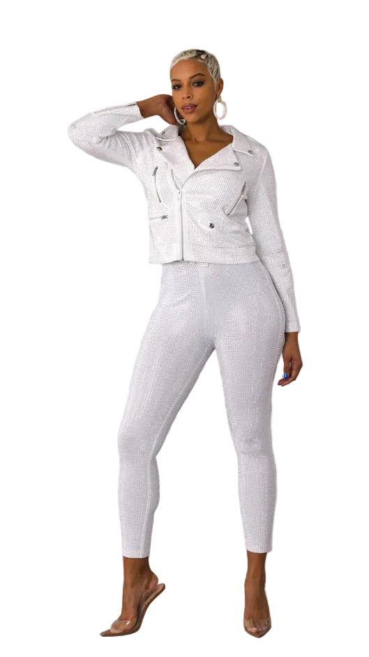 Suede Moto Jacket with Allover Diamonds - 82022