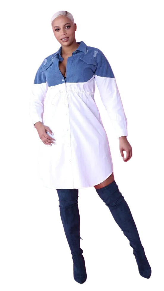 Denim Combo Woven Shirt Dress -82043