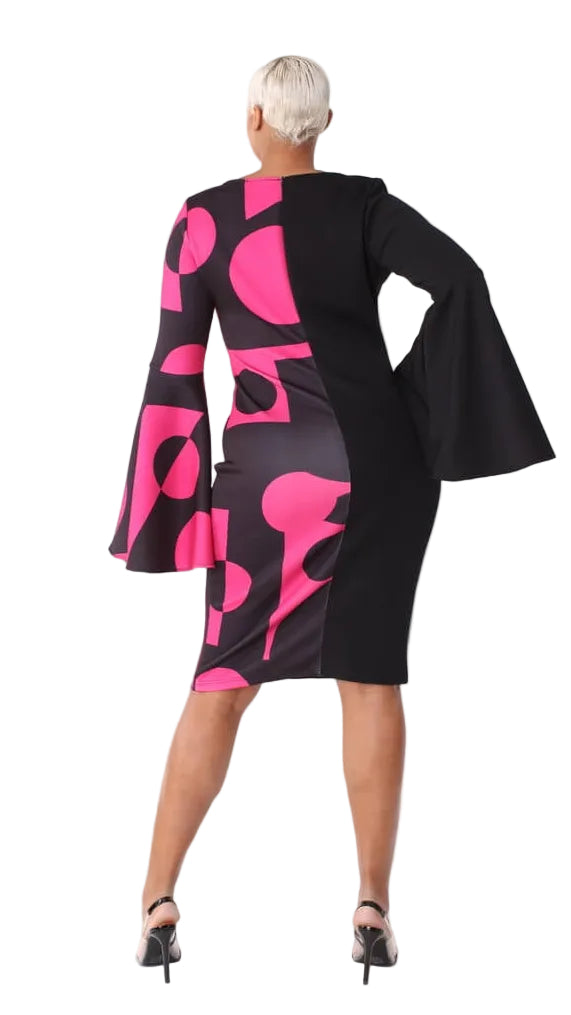 Color Block Bell Sleeve Dress - 82062