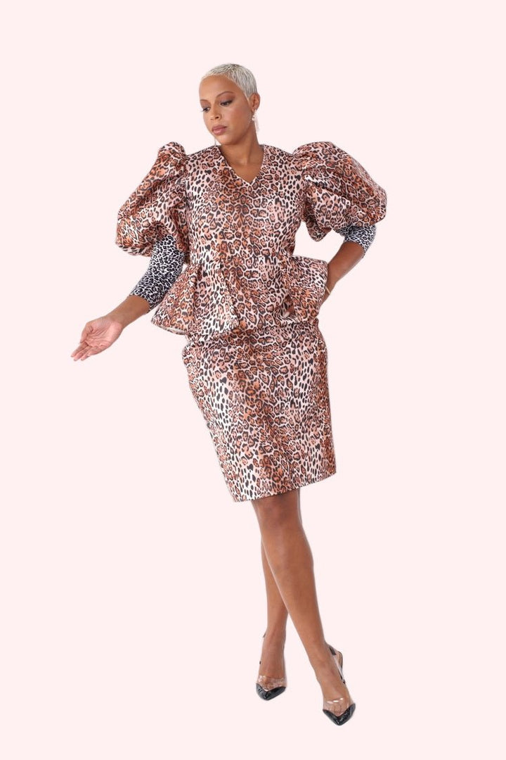 Leopard Print Puff - Sleeve Peplum Dress - 82143 - Especially Yours
