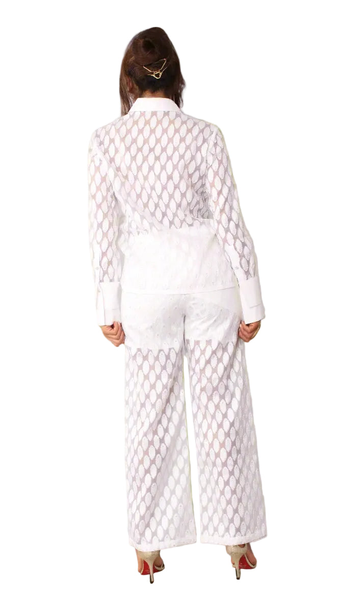 Eyelet Wide-Leg Pants - 82339