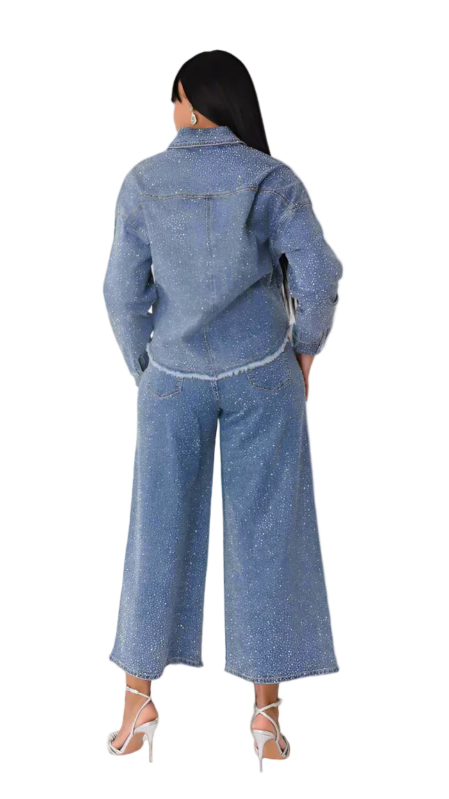 Rhinestone Denim Culottes - 82396