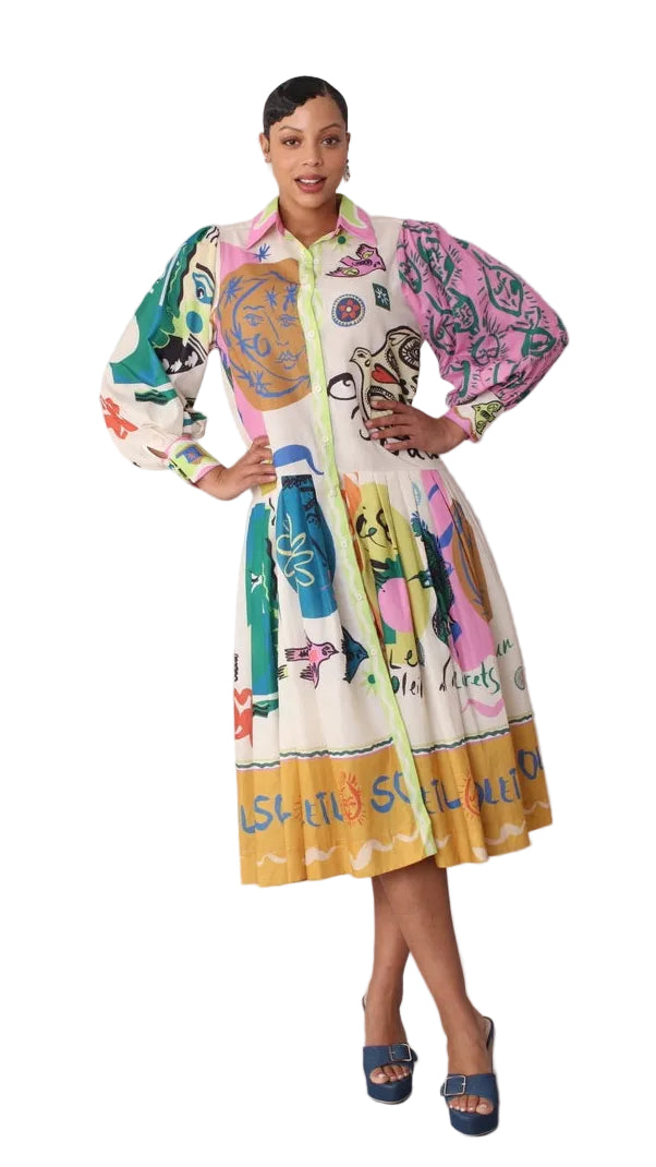 Artistic Print Shirt Dress -82425